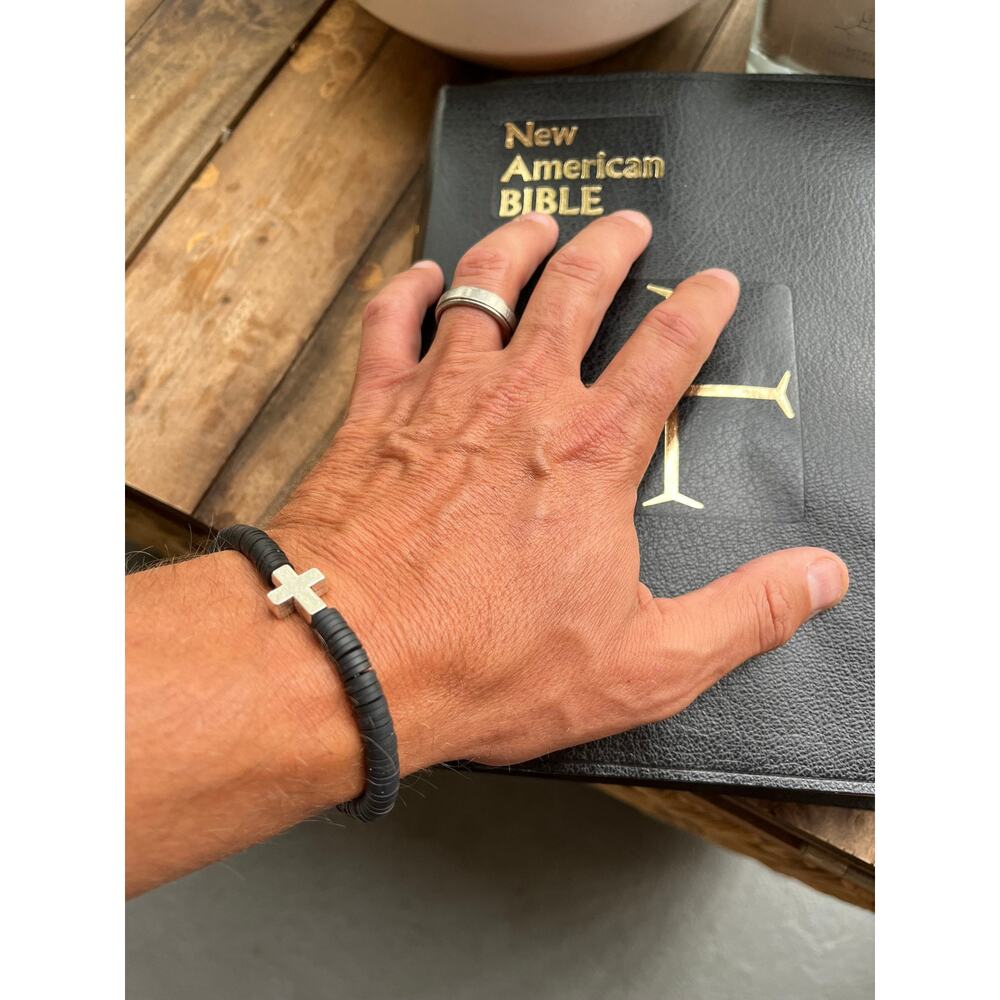 Holy Cross Black Heishi Bracelet